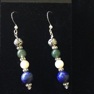 Earrings. Lapis, Pearl, Jasper, Pewter, Stirling.